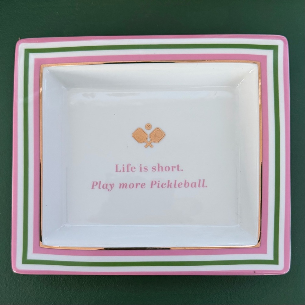 Two's Company Porcelain Pickleball Dish in Pink and Green